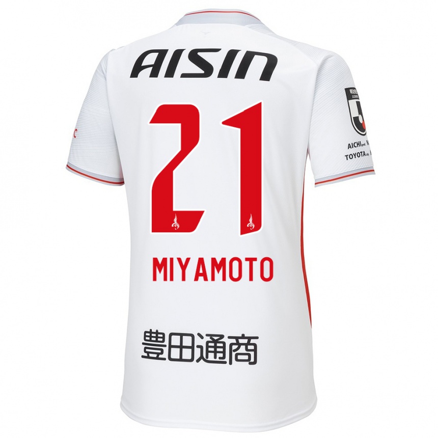 Niño Fútbol Camiseta Kodai Miyamoto #21 Blanco Amarillo Rojo 2ª Equipación 2024/25