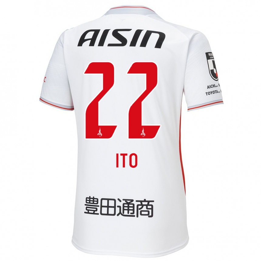 Niño Fútbol Camiseta Ken Ito #22 Blanco Amarillo Rojo 2ª Equipación 2024/25