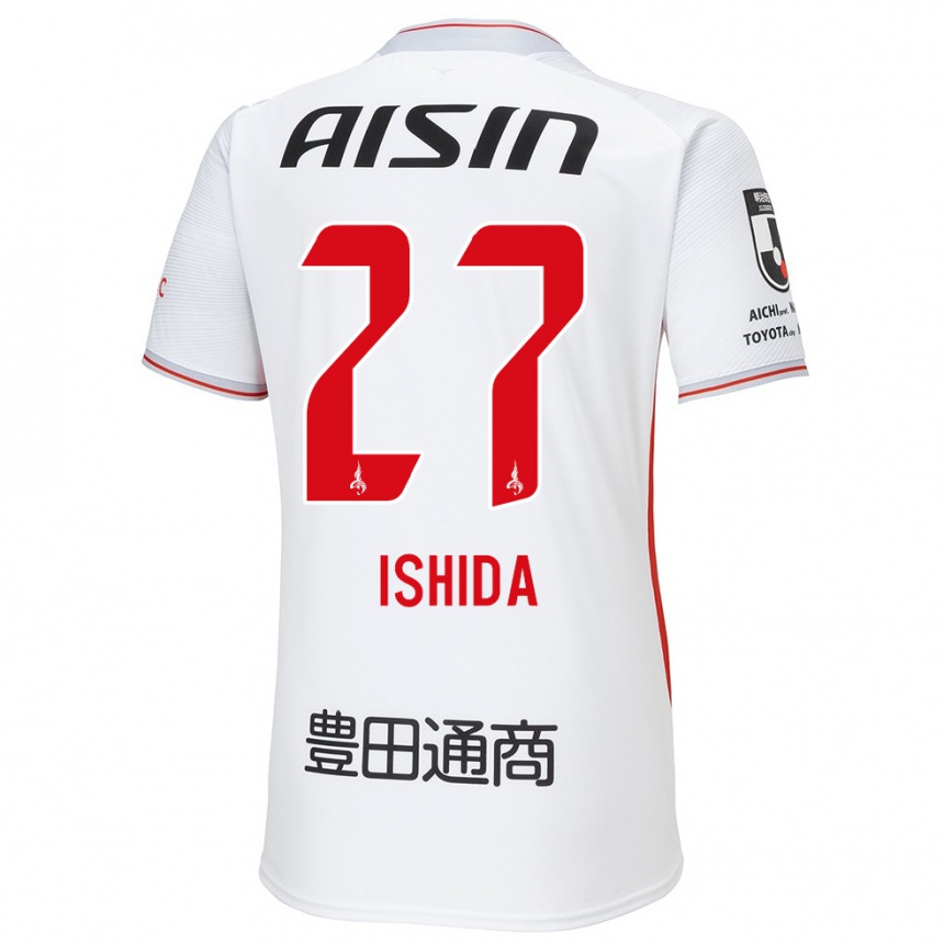 Niño Fútbol Camiseta Kakeru Ishida #27 Blanco Amarillo Rojo 2ª Equipación 2024/25