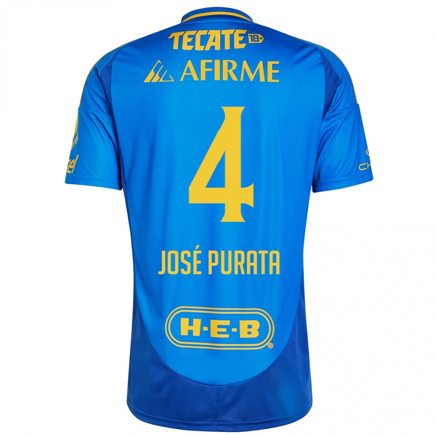 Niño Fútbol Camiseta Juan José Purata #4 Azul Amarillo 2ª Equipación 2024/25