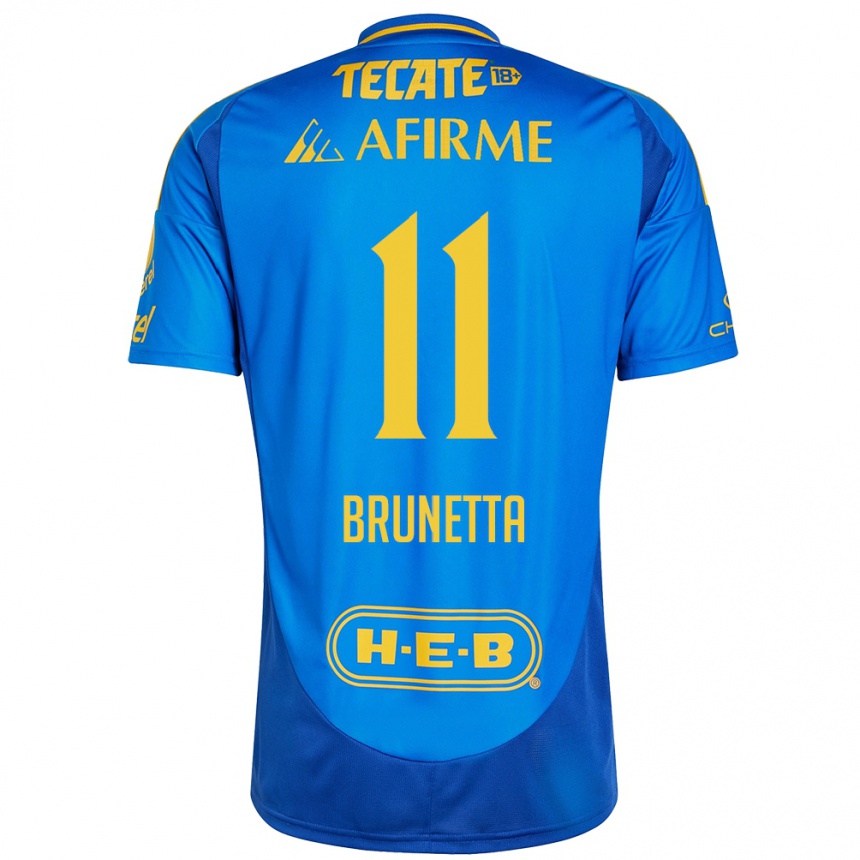 Niño Fútbol Camiseta Juan Brunetta #11 Azul Amarillo 2ª Equipación 2024/25