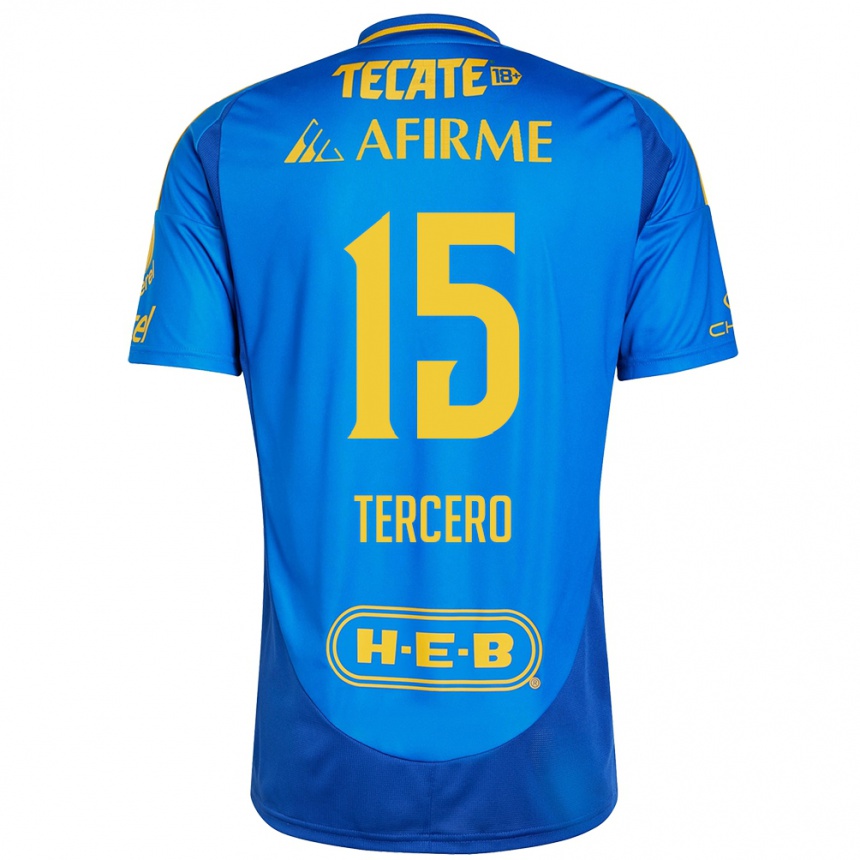 Niño Fútbol Camiseta Eduardo Tercero #15 Azul Amarillo 2ª Equipación 2024/25