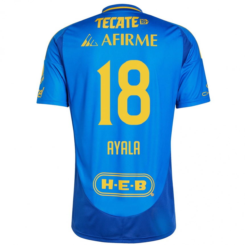 Niño Fútbol Camiseta David Ayala #18 Azul Amarillo 2ª Equipación 2024/25