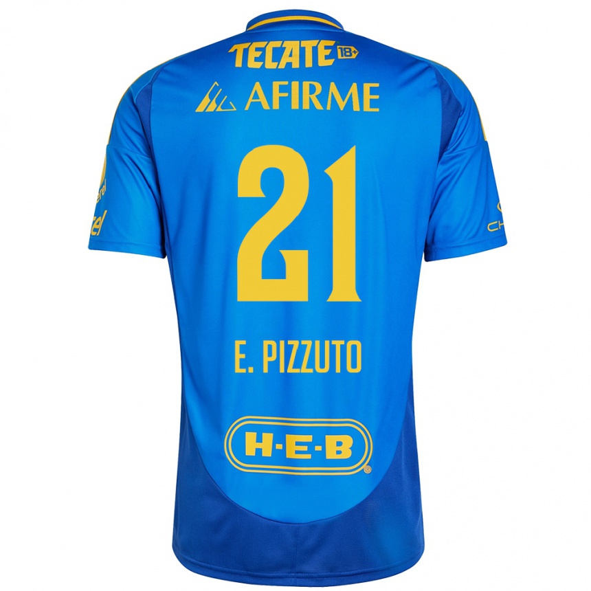 Niño Fútbol Camiseta Eugenio Pizzuto #21 Azul Amarillo 2ª Equipación 2024/25