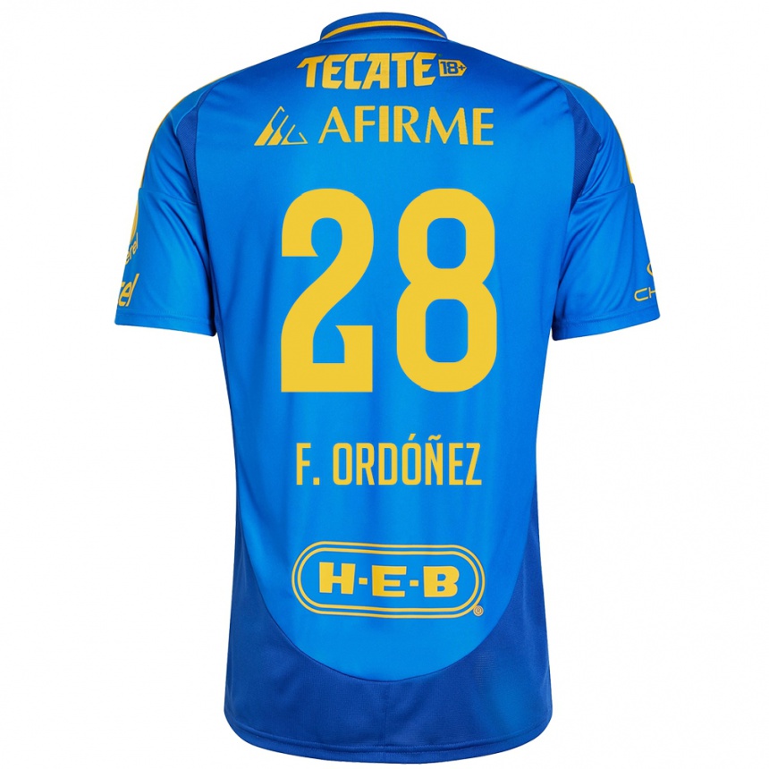 Niño Fútbol Camiseta Fernando Ordóñez #28 Azul Amarillo 2ª Equipación 2024/25