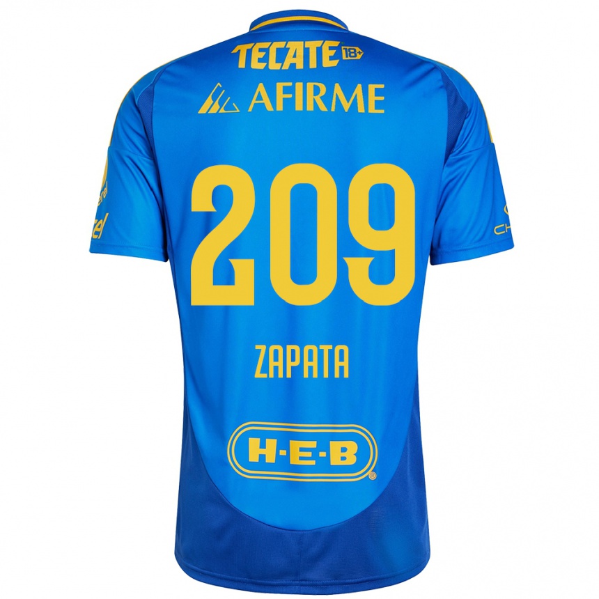 Niño Fútbol Camiseta Jorge Zapata #209 Azul Amarillo 2ª Equipación 2024/25