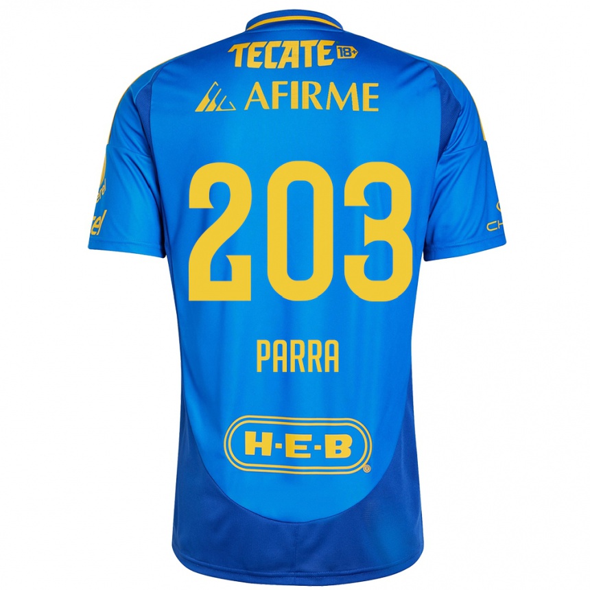 Niño Fútbol Camiseta Bernardo Parra #203 Azul Amarillo 2ª Equipación 2024/25