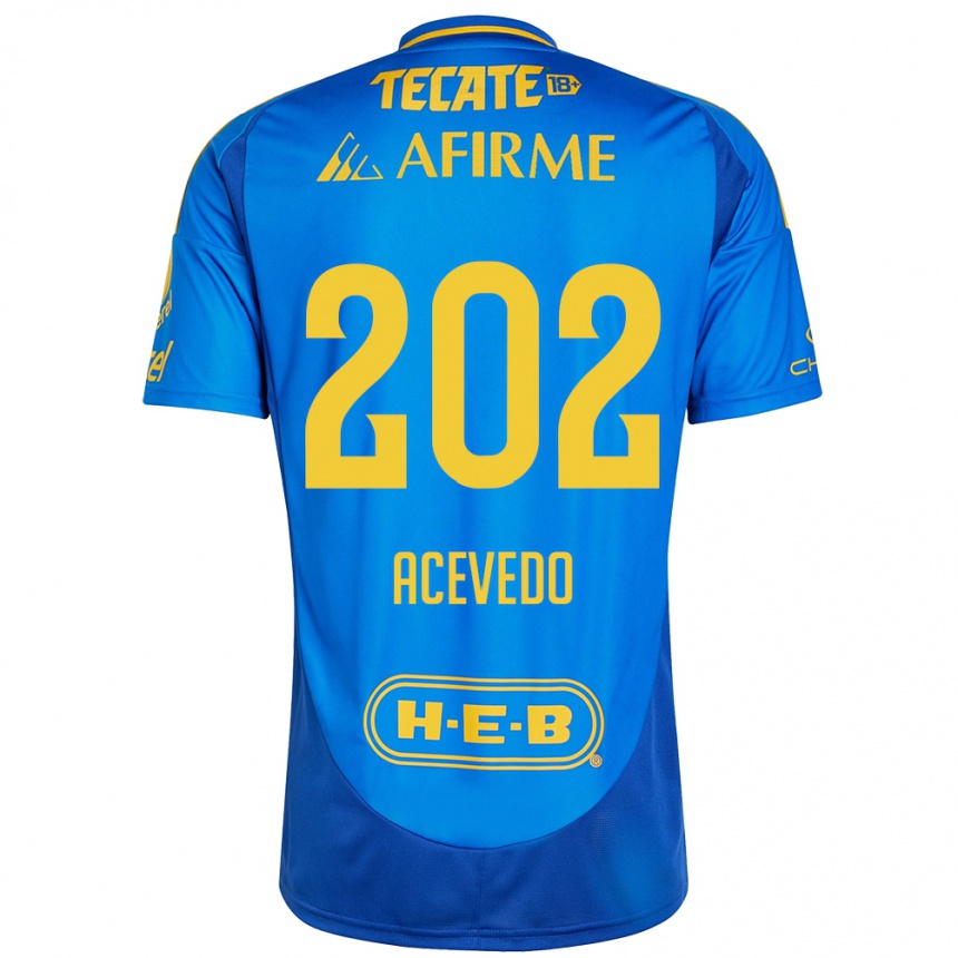 Niño Fútbol Camiseta José Acevedo #202 Azul Amarillo 2ª Equipación 2024/25