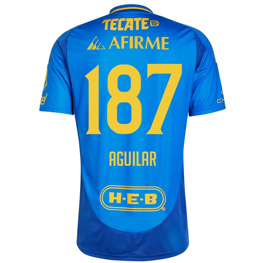 Niño Fútbol Camiseta Manuel Aguilar #187 Azul Amarillo 2ª Equipación 2024/25