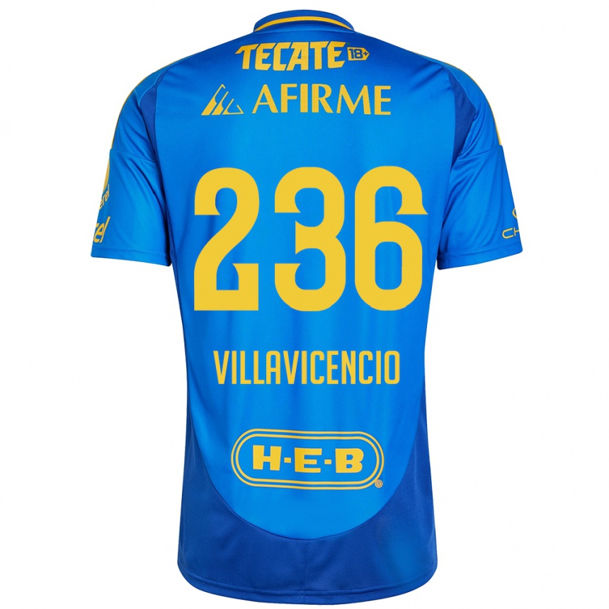 Niño Fútbol Camiseta Edgar Villavicencio #236 Azul Amarillo 2ª Equipación 2024/25