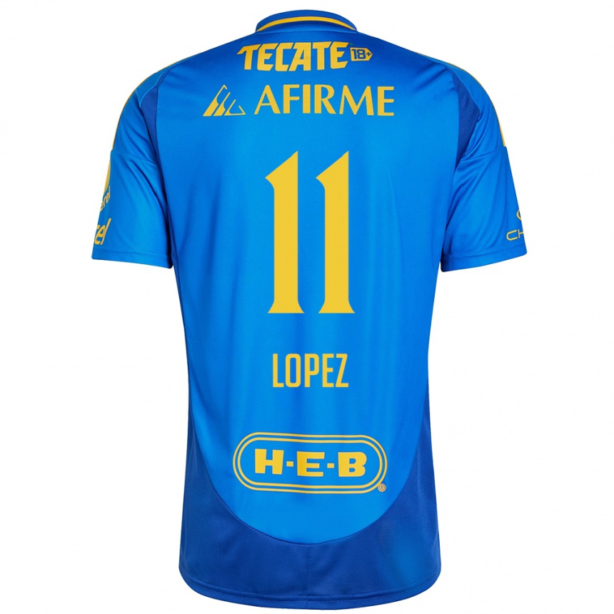 Niño Fútbol Camiseta Nicolas Lopez #11 Azul Amarillo 2ª Equipación 2024/25