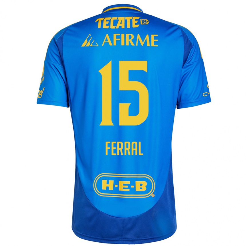 Niño Fútbol Camiseta Cristina Ferral #15 Azul Amarillo 2ª Equipación 2024/25