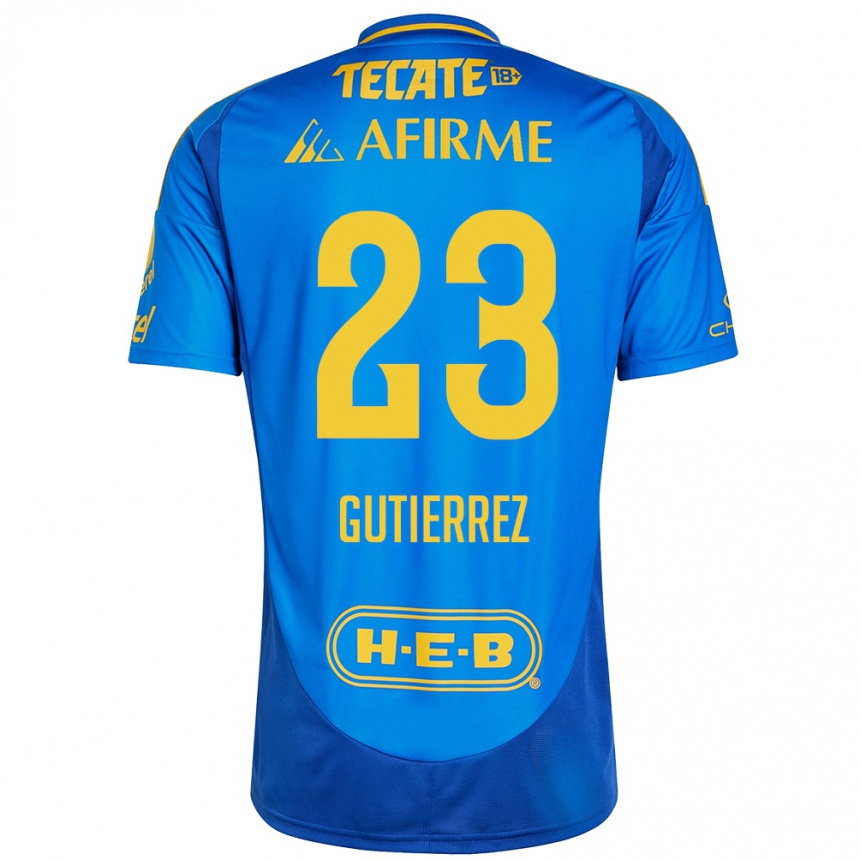 Niño Fútbol Camiseta Jana Gutierrez #23 Azul Amarillo 2ª Equipación 2024/25