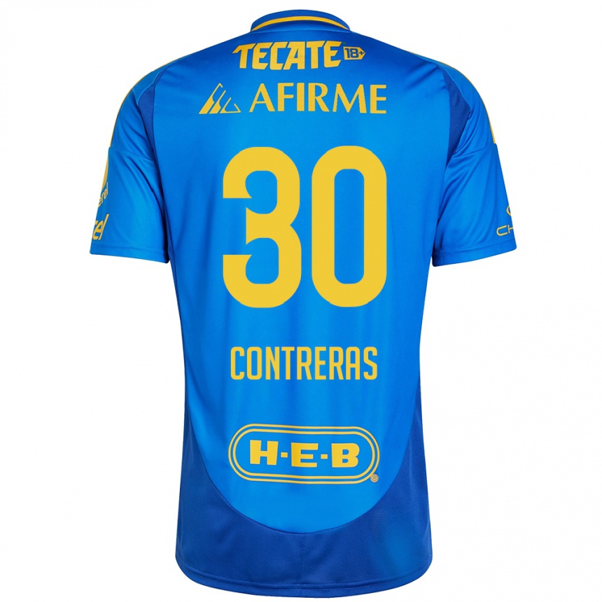 Niño Fútbol Camiseta Lizeth Contreras #30 Azul Amarillo 2ª Equipación 2024/25