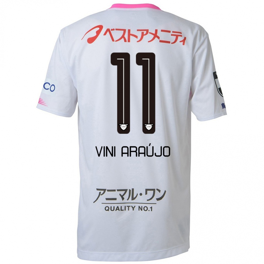 Niño Fútbol Camiseta Vinícius Araújo #11 Blanco Azul Rosa 2ª Equipación 2024/25