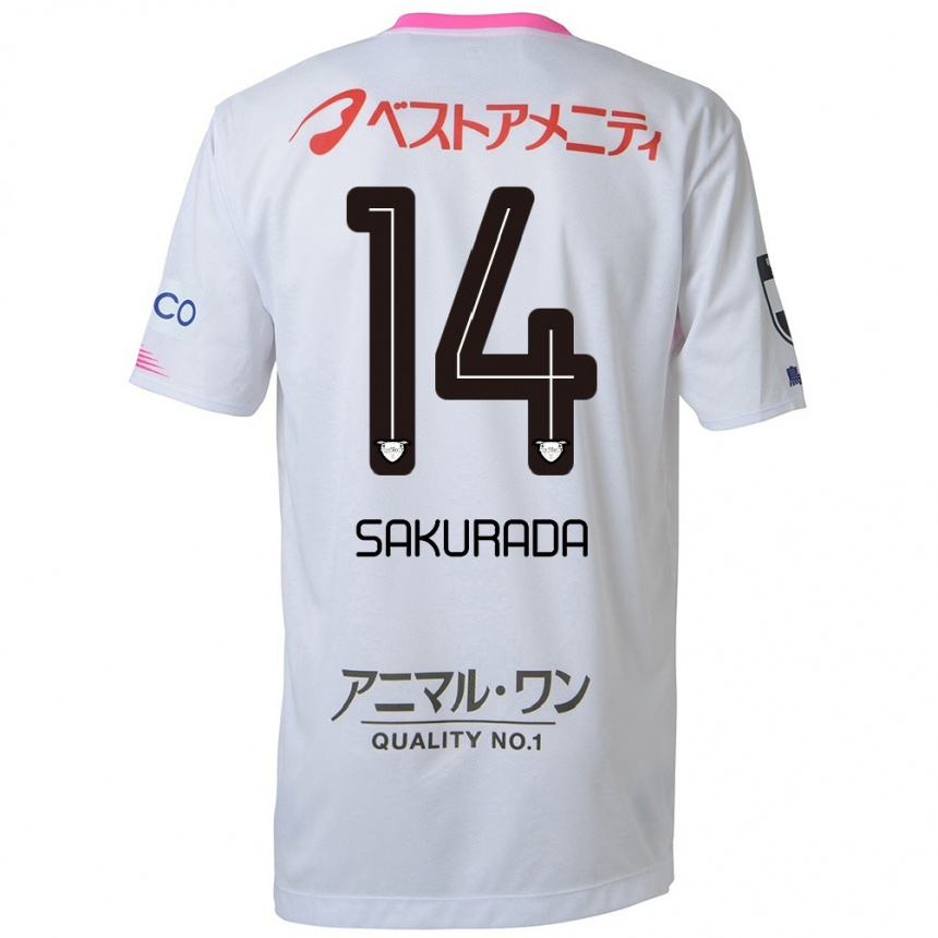 Niño Fútbol Camiseta Ryu Sakurada #14 Blanco Azul Rosa 2ª Equipación 2024/25