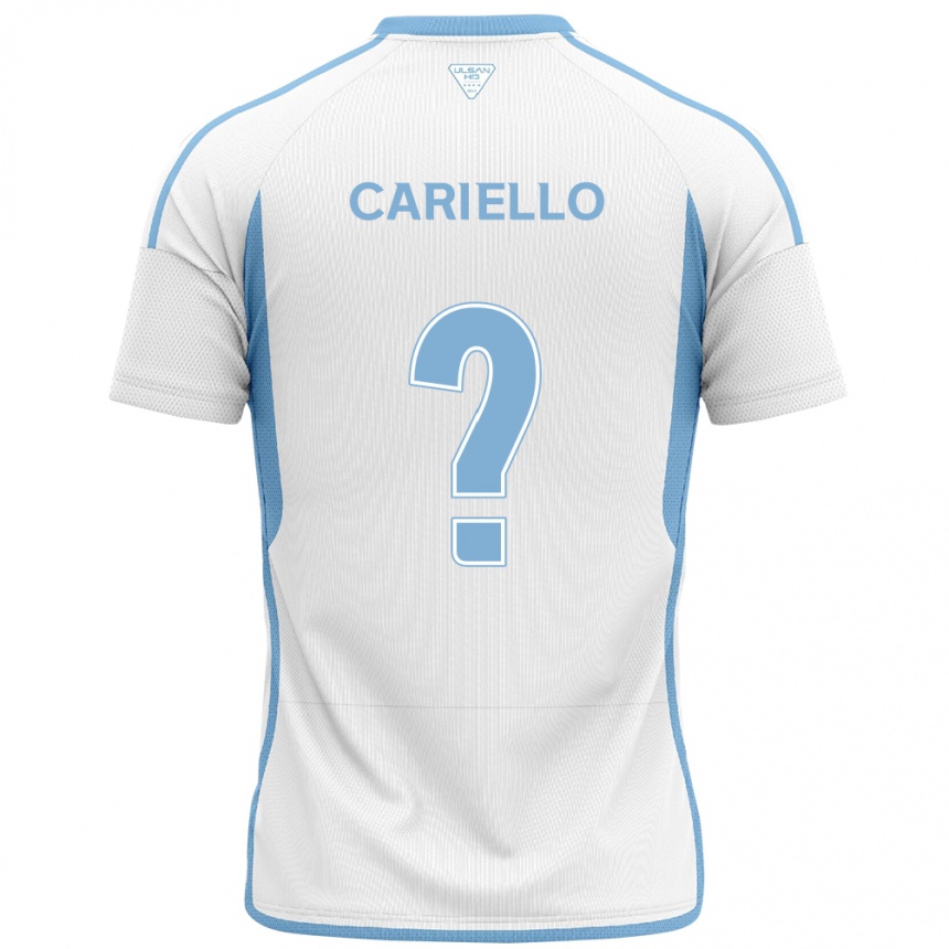 Niño Fútbol Camiseta Yago Cariello #0 Blanco Azul 2ª Equipación 2024/25