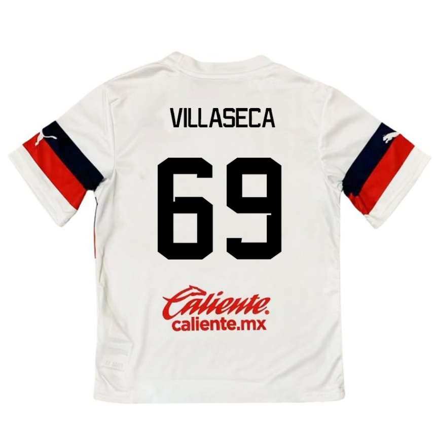 Niño Fútbol Camiseta Daniel Villaseca #69 Blanco Rojo 2ª Equipación 2024/25