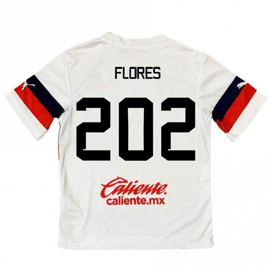 Niño Fútbol Camiseta Daniel Flores #202 Blanco Rojo 2ª Equipación 2024/25