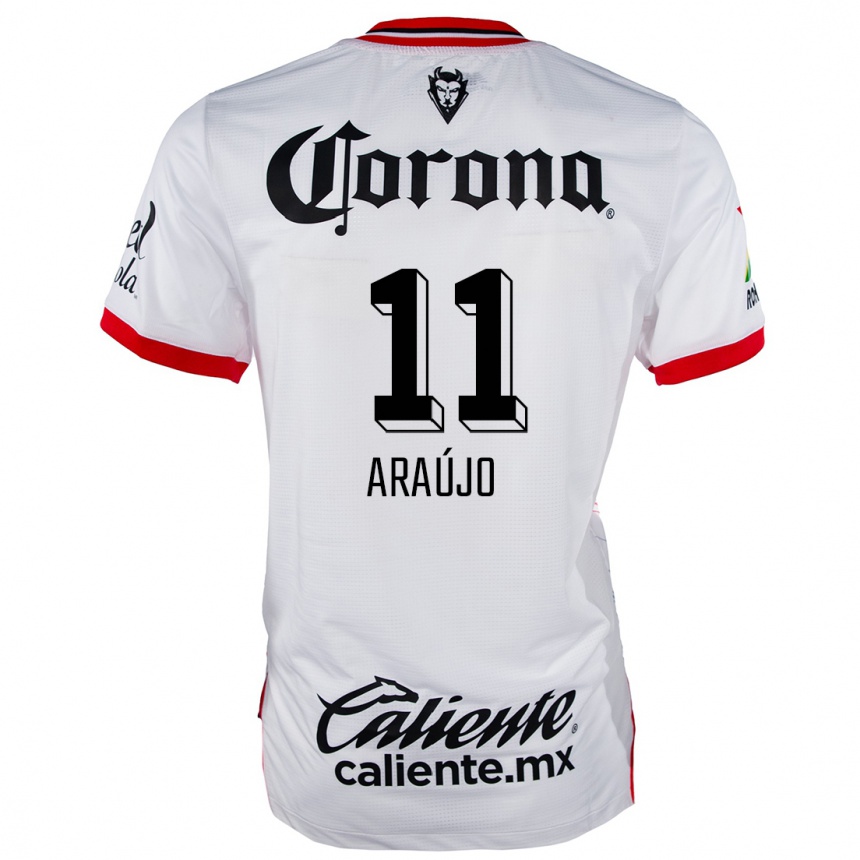 Niño Fútbol Camiseta Maximiliano Araújo #11 Blanco Rojo 2ª Equipación 2024/25