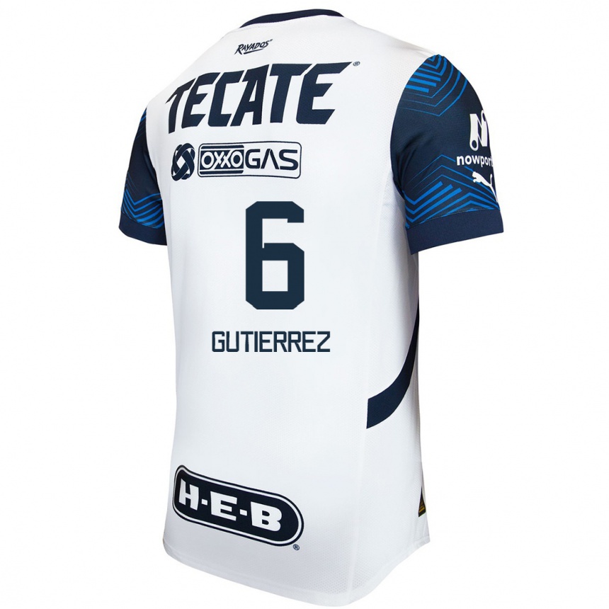 Hombre Fútbol Camiseta Édson Gutiérrez #6 Blanco Azul 2ª Equipación 2024/25