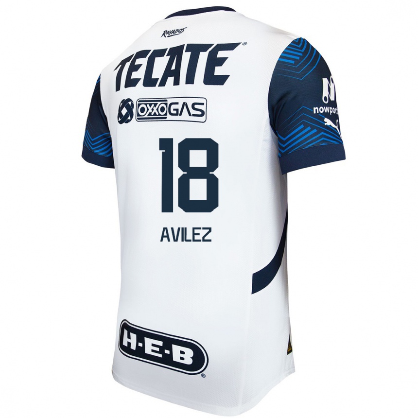 Hombre Fútbol Camiseta Aylin Avilez #18 Blanco Azul 2ª Equipación 2024/25