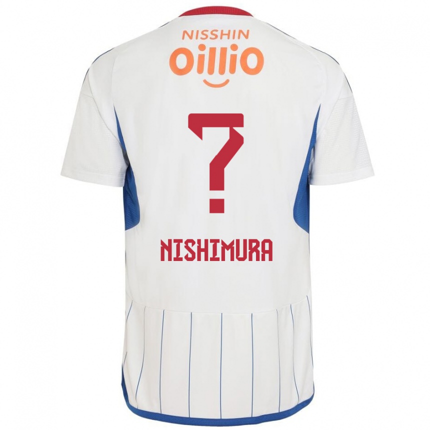 Hombre Fútbol Camiseta Takuma Nishimura #0 Blanco Azul Rojo 2ª Equipación 2024/25