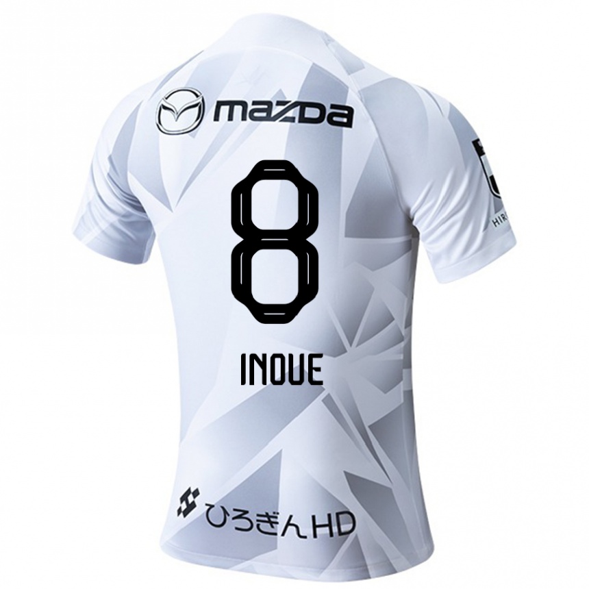 Hombre Fútbol Camiseta Akashi Inoue #8 Blanco Gris Negro 2ª Equipación 2024/25