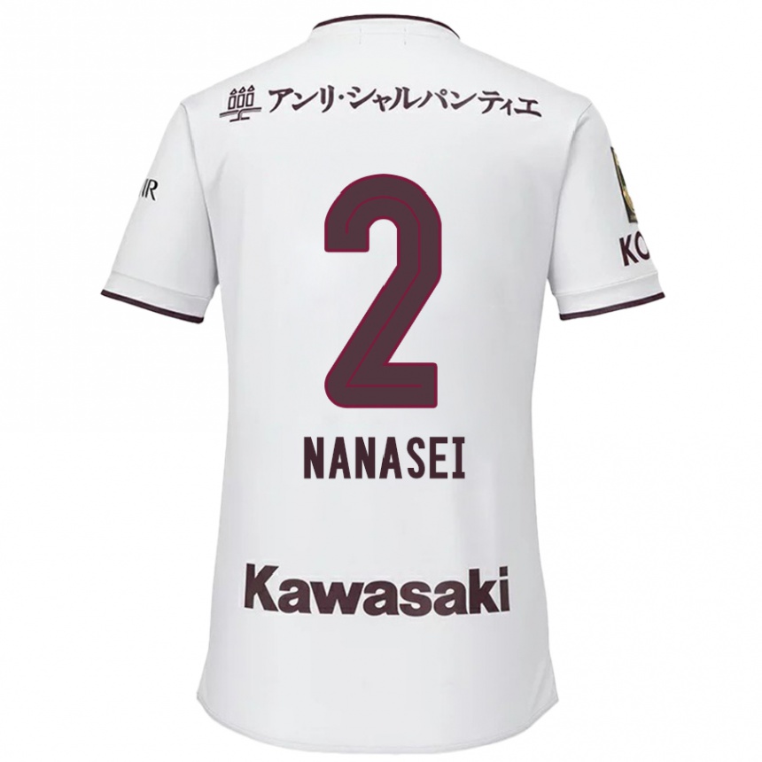 Hombre Fútbol Camiseta Nanasei Iino #2 Blanco Rojo 2ª Equipación 2024/25