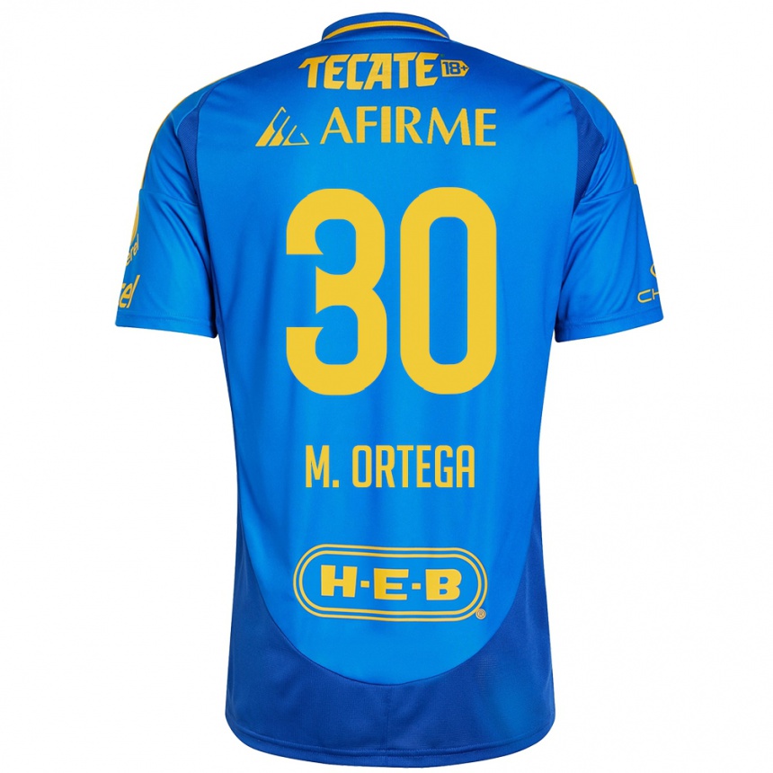 Hombre Fútbol Camiseta Miguel Ortega #30 Azul Amarillo 2ª Equipación 2024/25