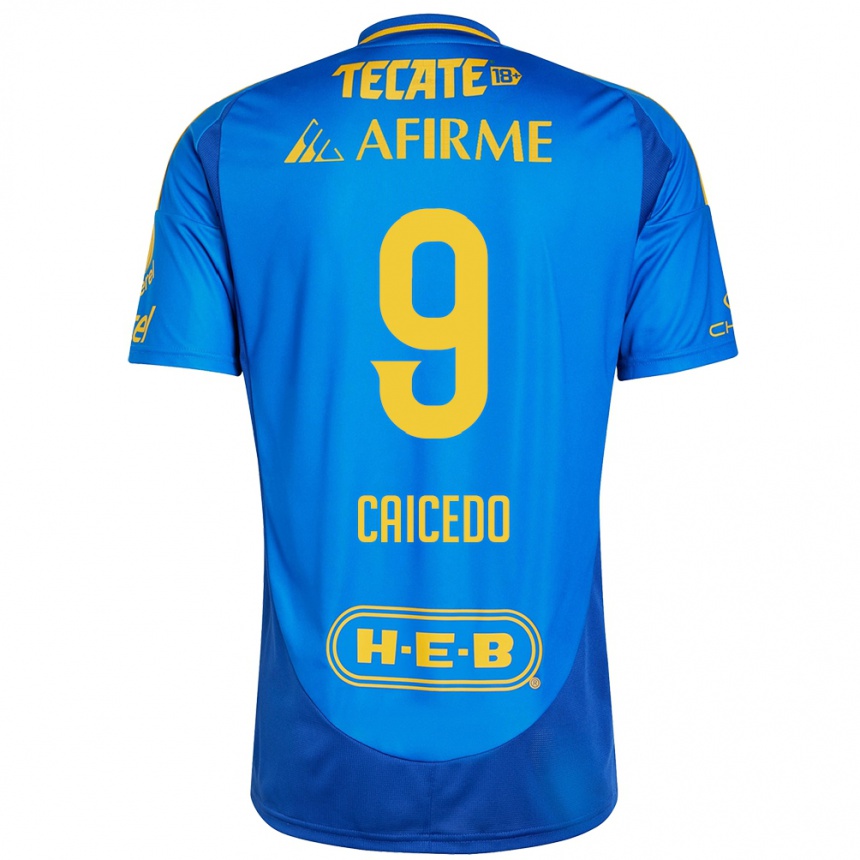 Hombre Fútbol Camiseta Jordy Caicedo #9 Azul Amarillo 2ª Equipación 2024/25