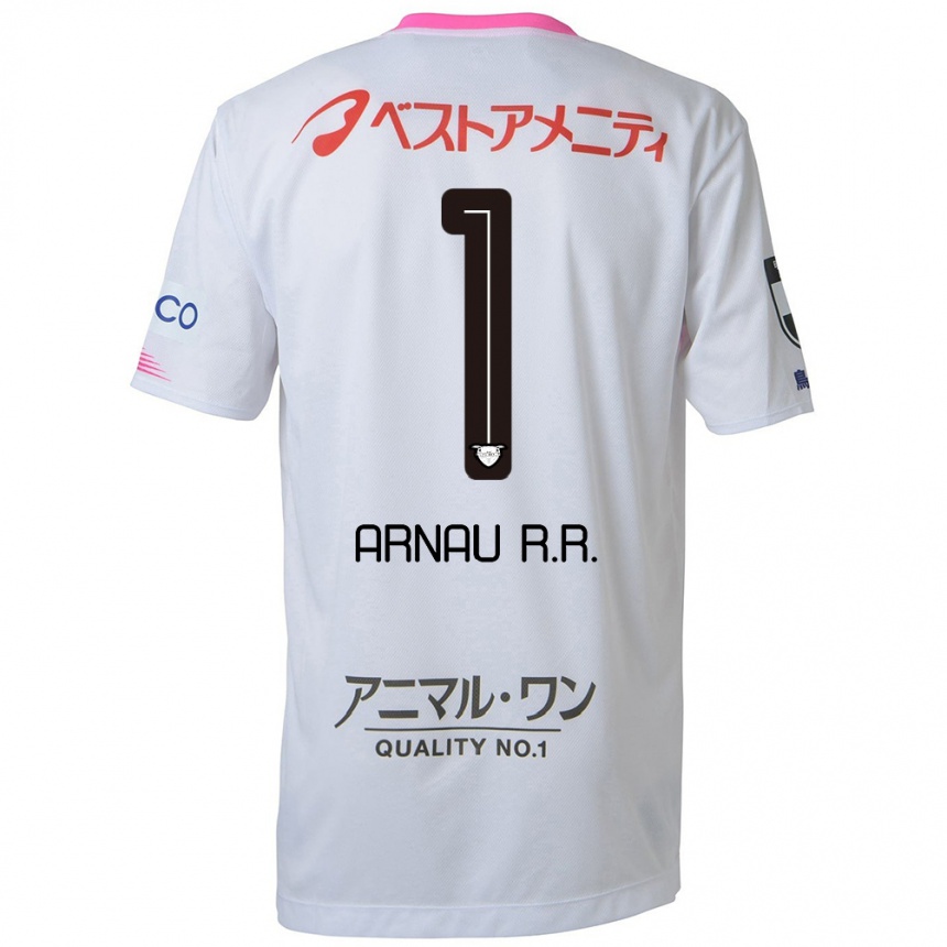 Hombre Fútbol Camiseta Arnau Riera #1 Blanco Azul Rosa 2ª Equipación 2024/25