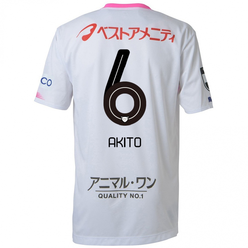 Hombre Fútbol Camiseta Akito Fukuta #6 Blanco Azul Rosa 2ª Equipación 2024/25