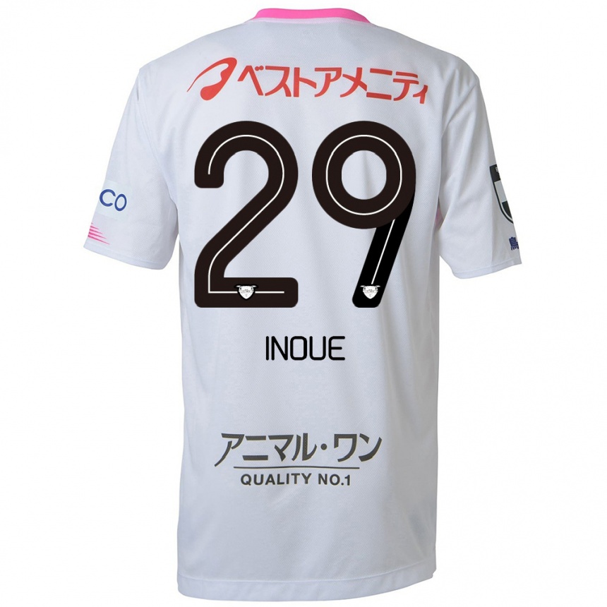 Hombre Fútbol Camiseta Taisei Inoue #29 Blanco Azul Rosa 2ª Equipación 2024/25