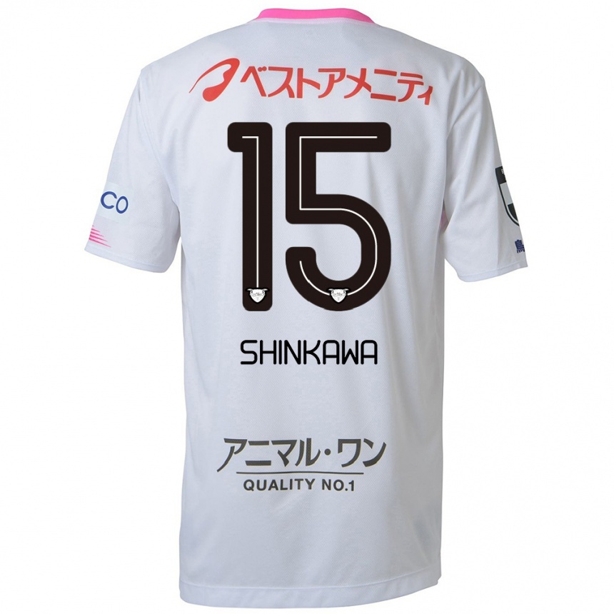 Hombre Fútbol Camiseta Shion Shinkawa #15 Blanco Azul Rosa 2ª Equipación 2024/25