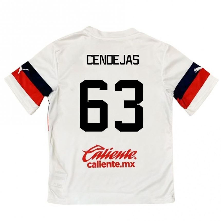 Hombre Fútbol Camiseta Matías Cendejas #63 Blanco Rojo 2ª Equipación 2024/25