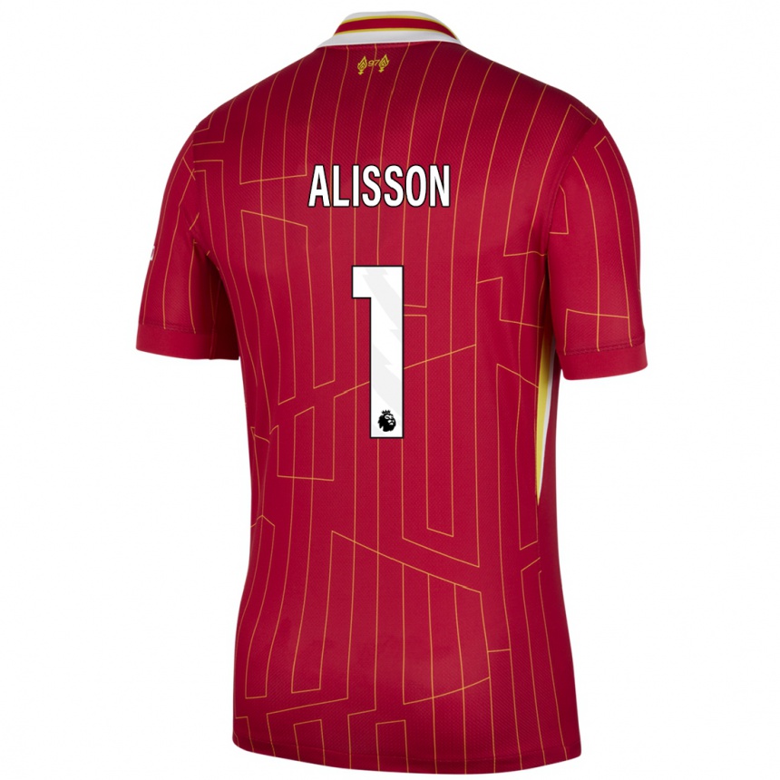 Niño Fútbol Camiseta Alisson #1 Rojo Amarillo Blanco 1ª Equipación 2024/25