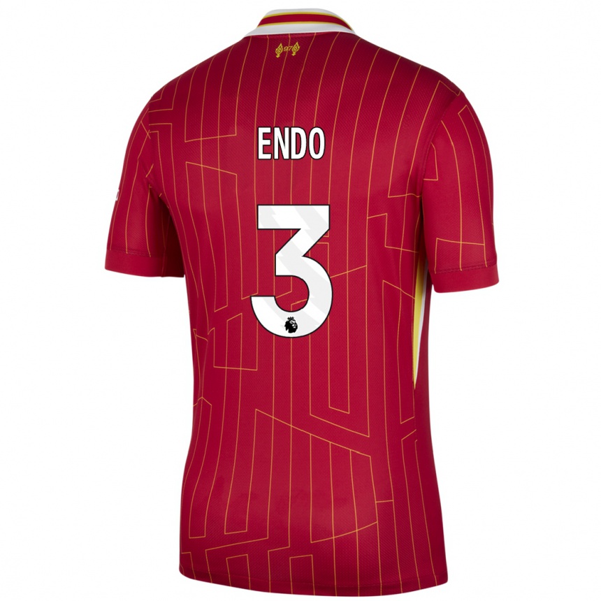 Niño Fútbol Camiseta Wataru Endo #3 Rojo Amarillo Blanco 1ª Equipación 2024/25