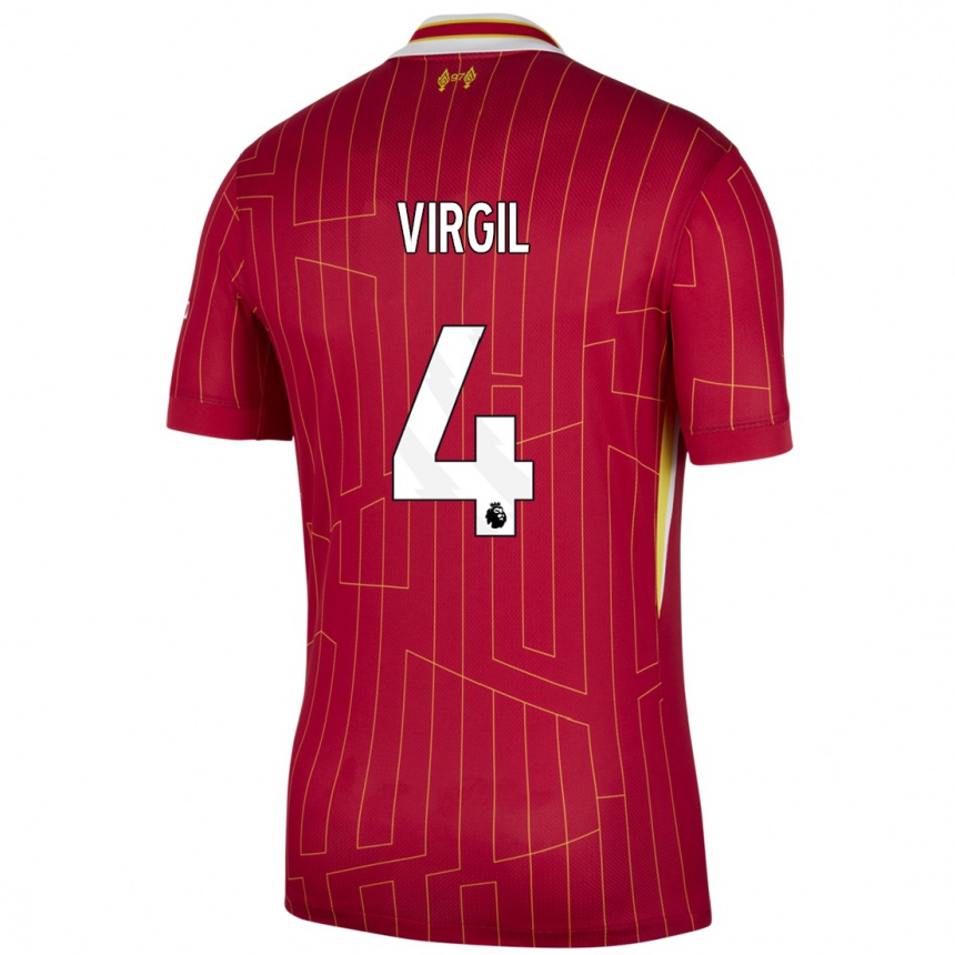 Niño Fútbol Camiseta Virgil Van Dijk #4 Rojo Amarillo Blanco 1ª Equipación 2024/25