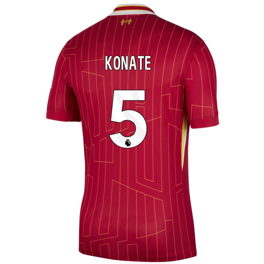 Niño Fútbol Camiseta Ibrahima Konate #5 Rojo Amarillo Blanco 1ª Equipación 2024/25