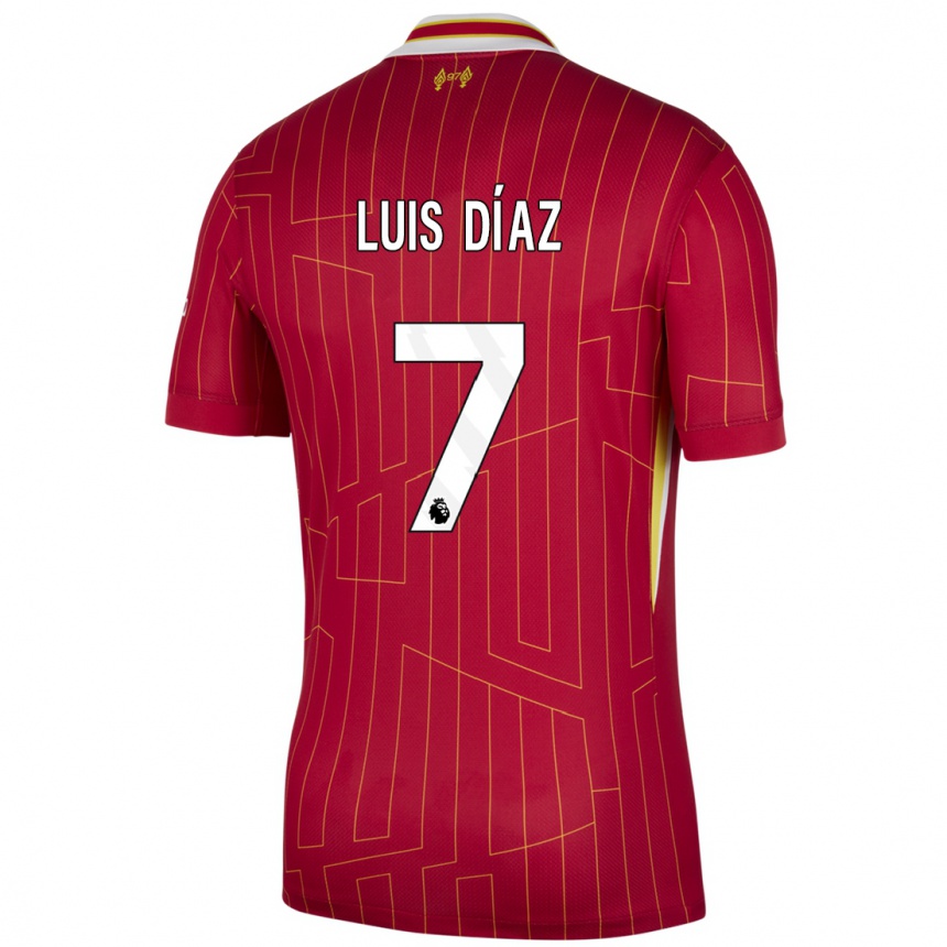 Niño Fútbol Camiseta Luis Diaz #7 Rojo Amarillo Blanco 1ª Equipación 2024/25