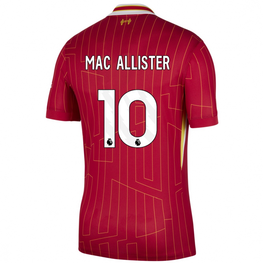 Niño Fútbol Camiseta Alexis Mac Allister #10 Rojo Amarillo Blanco 1ª Equipación 2024/25