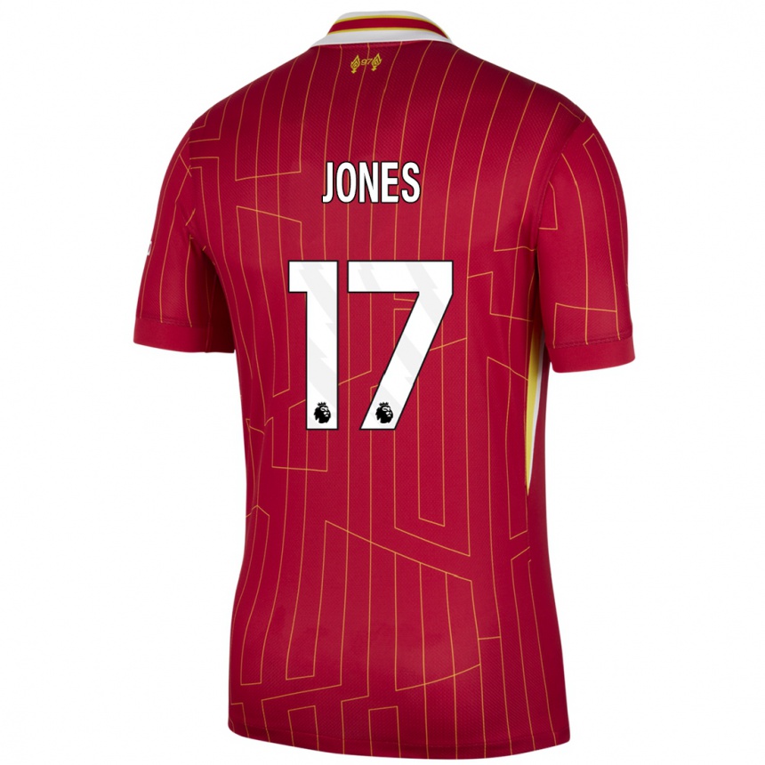 Niño Fútbol Camiseta Curtis Jones #17 Rojo Amarillo Blanco 1ª Equipación 2024/25