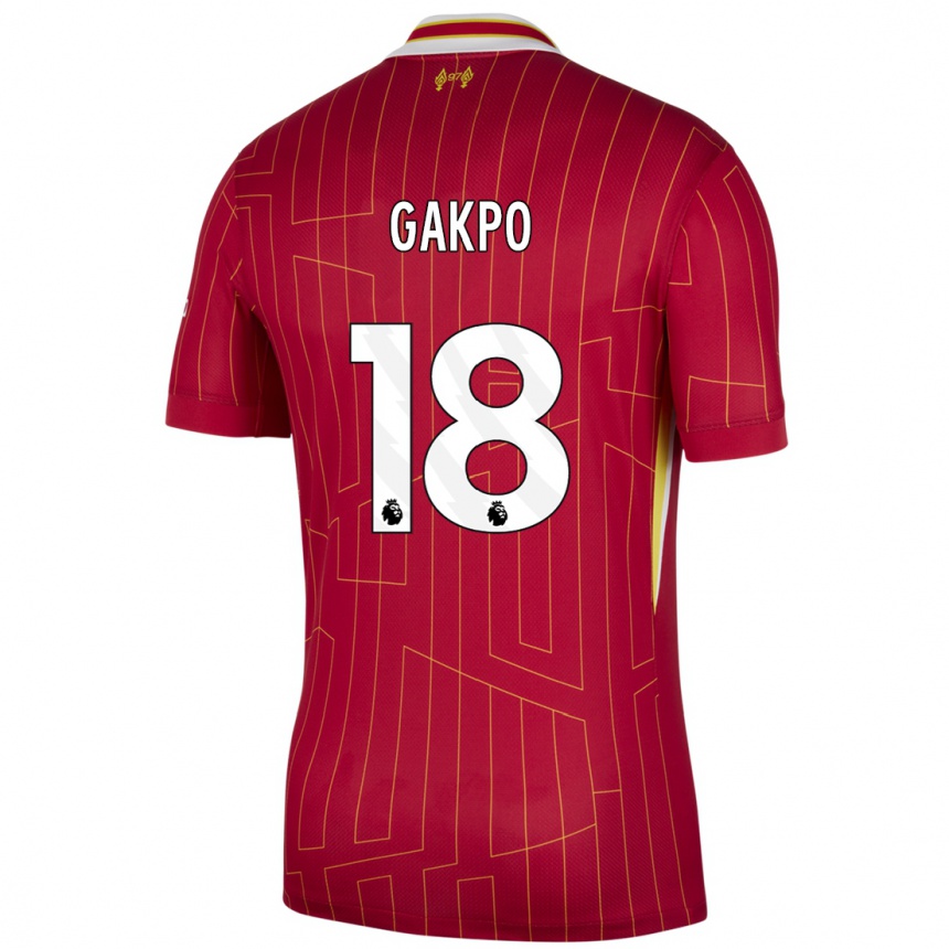 Niño Fútbol Camiseta Cody Gakpo #18 Rojo Amarillo Blanco 1ª Equipación 2024/25