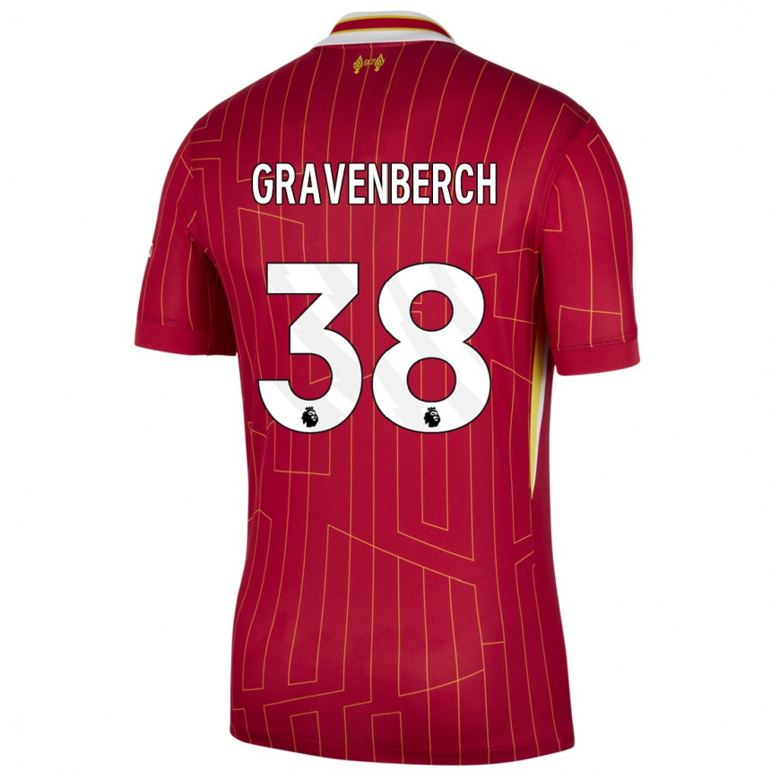 Niño Fútbol Camiseta Ryan Gravenberch #38 Rojo Amarillo Blanco 1ª Equipación 2024/25