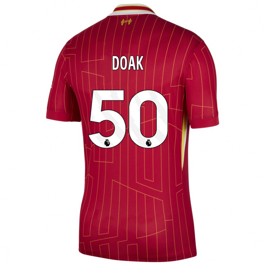 Niño Fútbol Camiseta Ben Doak #50 Rojo Amarillo Blanco 1ª Equipación 2024/25