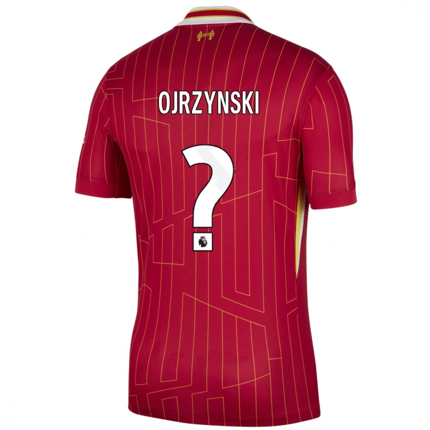 Niño Fútbol Camiseta Jakub Ojrzynski #0 Rojo Amarillo Blanco 1ª Equipación 2024/25