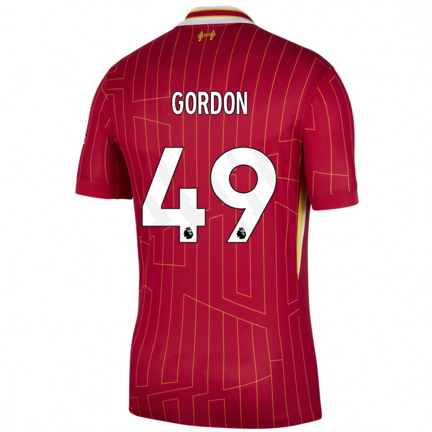 Niño Fútbol Camiseta Kaide Gordon #49 Rojo Amarillo Blanco 1ª Equipación 2024/25