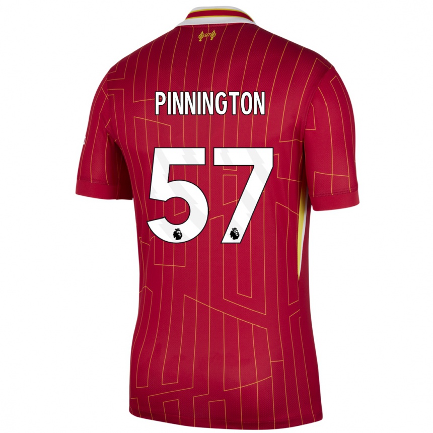 Niño Fútbol Camiseta Carter Pinnington #57 Rojo Amarillo Blanco 1ª Equipación 2024/25