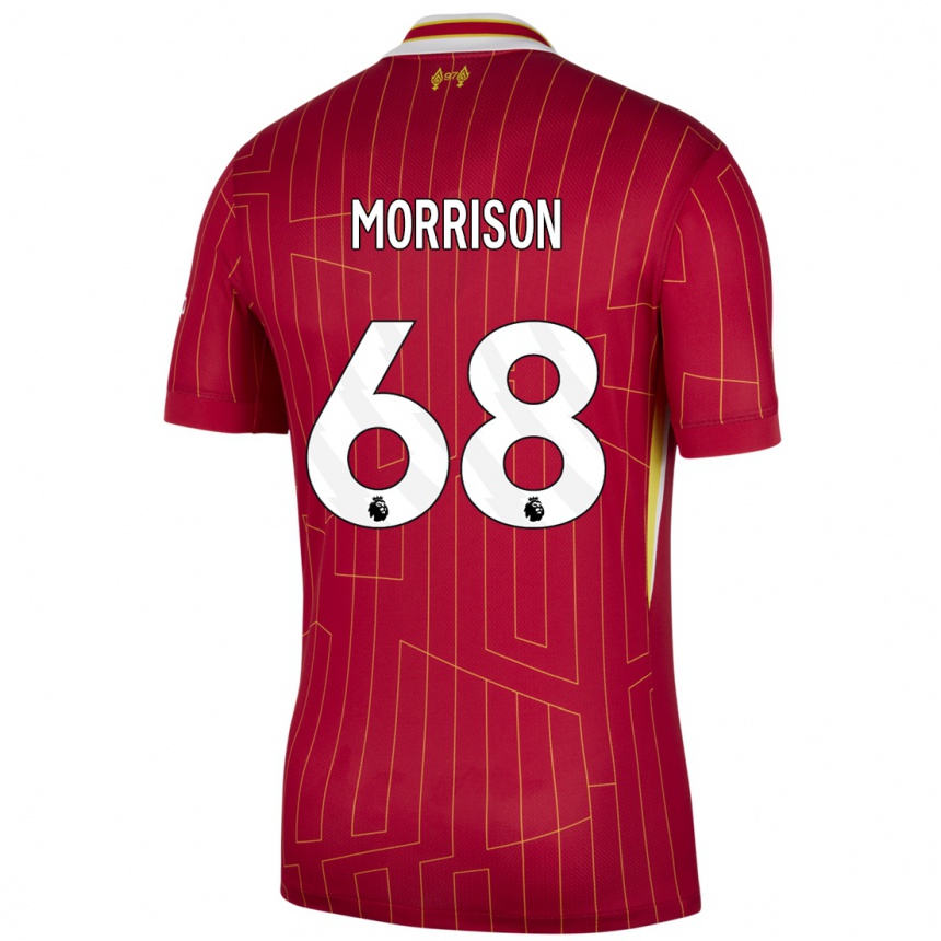 Niño Fútbol Camiseta Kieran Morrison #68 Rojo Amarillo Blanco 1ª Equipación 2024/25